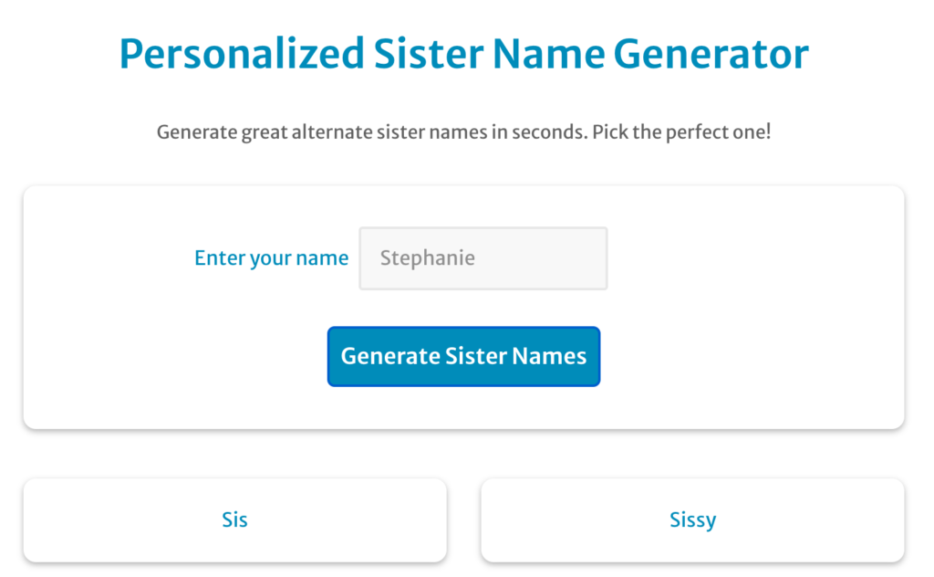 personalized sister name generator screenshot