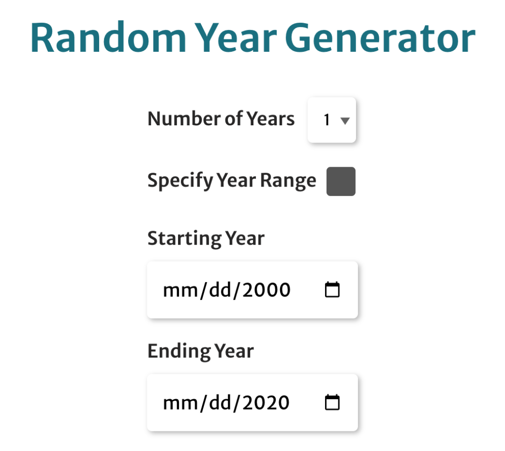 how to use the random year generator to pick a year between 2000 and 2020