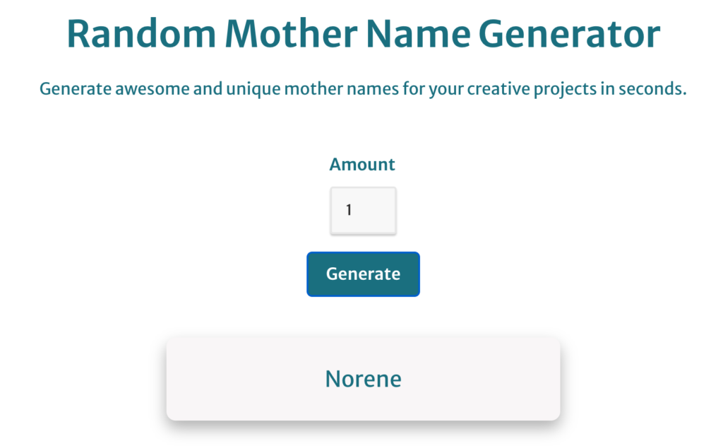 Using the random mother name generator screenshot