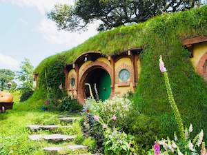 hobbit house with green lush landscape