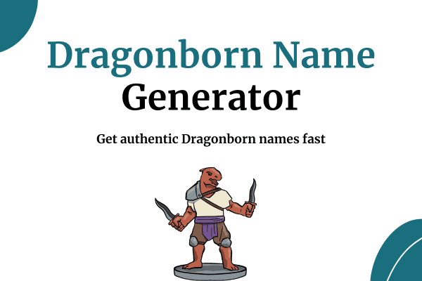 dragonborn name generator thumbnail with dragonborn character illustration holding armor and knife