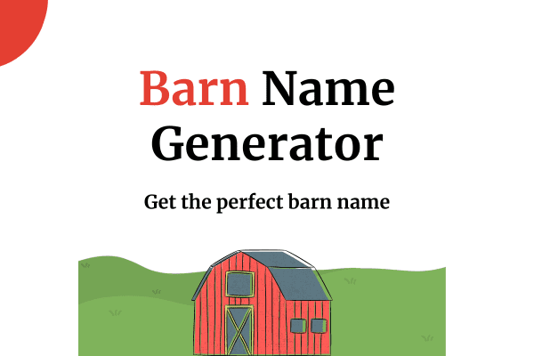 barn name generator thumbnail with a red barn and grass