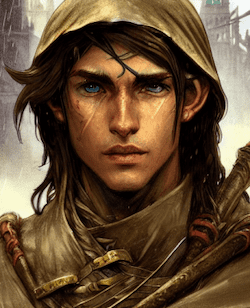 illustration of a half elf with a hood