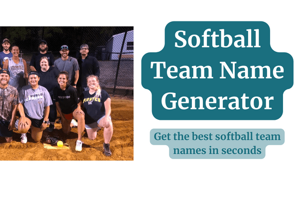 softball team name generator with funny, unique, coed, and mens softball names thumbnail with a softball team sat at home plate 