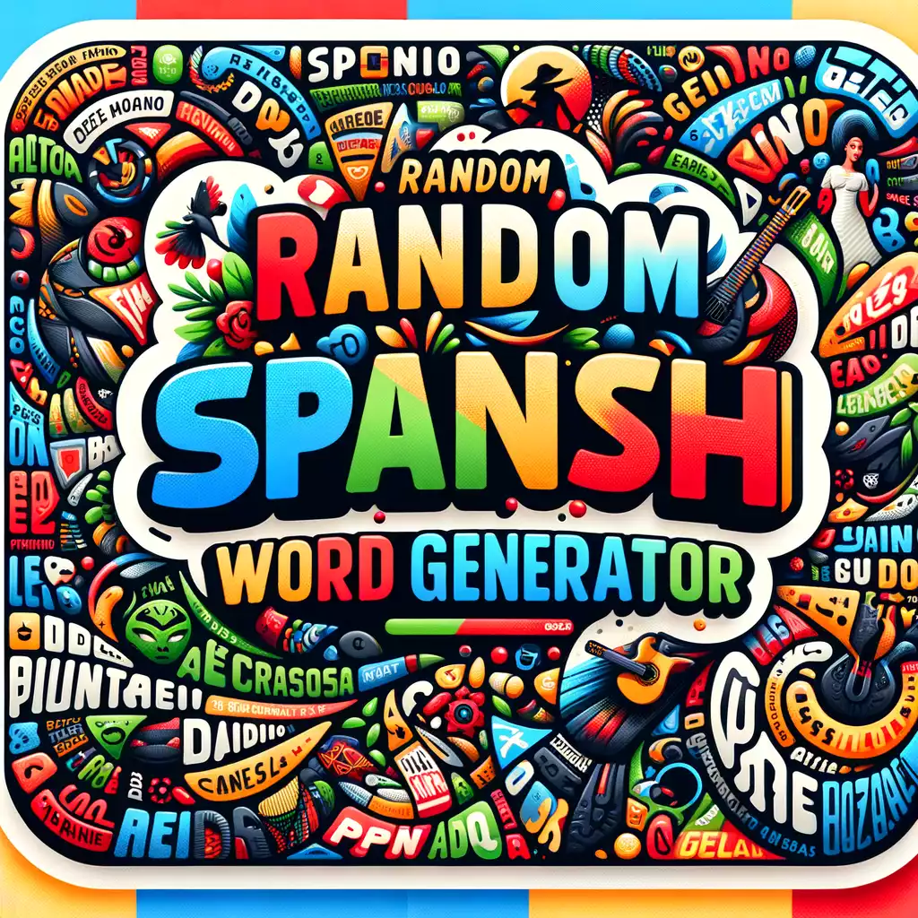 the random spanish word generator thumbnail with random spanish words and a cool and colorful illustration design 