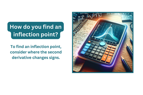 answer to how do you find an inflection point with a calculator image and pencils with text saying to find an inflection point, consider where the second derivative changes signs.