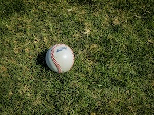 mlb official baseball in grass